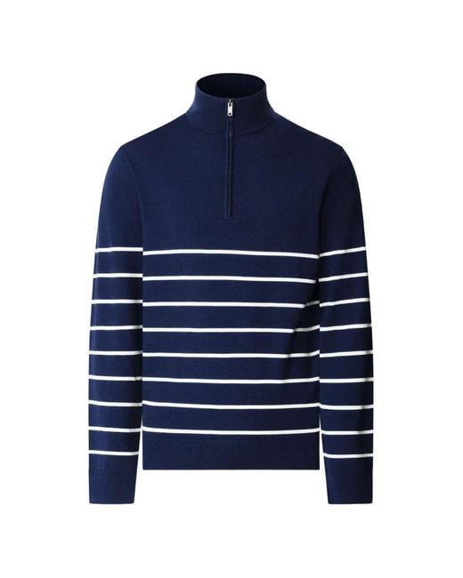 Hackett Blue Stripe-Pattern Half-Zip Sweater for men