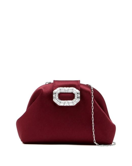 AMINA MUADDI Red Camelia Jewel-Embellished Satin Clutch Bag