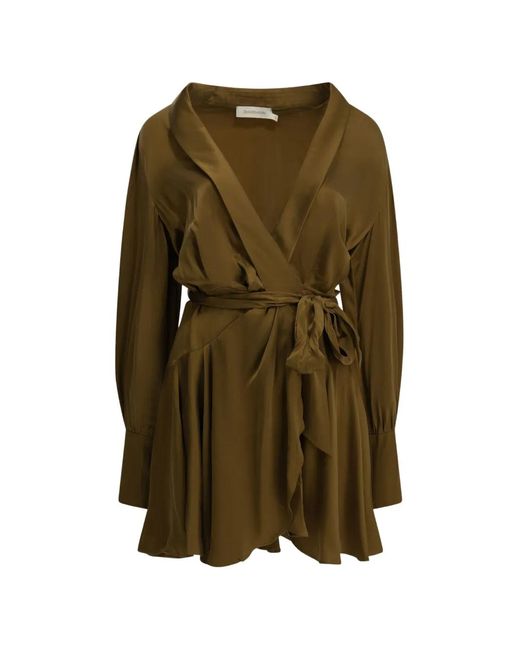 Zimmermann Green Silk Wrap-Style Mini Dress