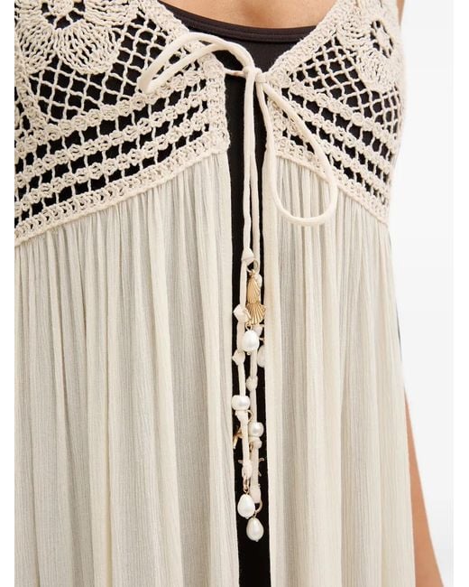 Twinset Natural Crochet-Knit Midi Beach Dress