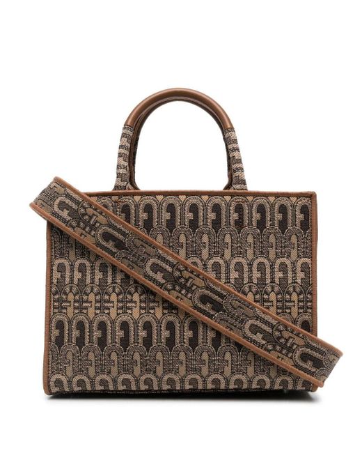 Furla Monogram-jacquard Tote Bag in Brown | Lyst Australia