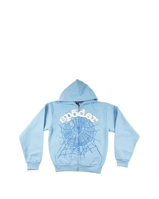 Sp5der Blue Og Web Zip-Up Hoodie for men