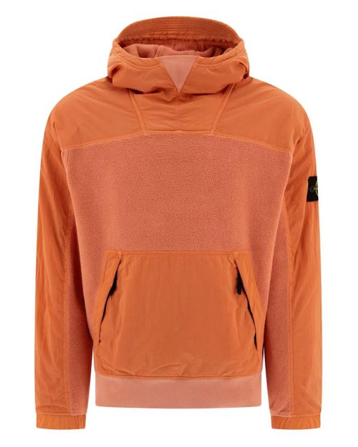 Stone Island Orange Fleece-Panel Hoodie for men