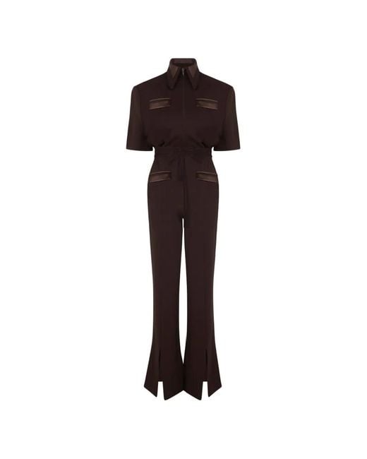 Violante Nessi Brown Duse Strong Collar Split Jumpsuit