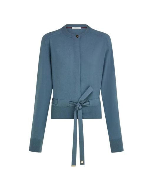 Ferragamo Blue Cardigan With Ribbon Detail
