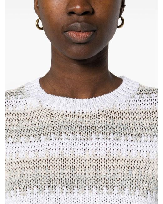 Peserico White Sequin-embellished Striped Knitted Jumper