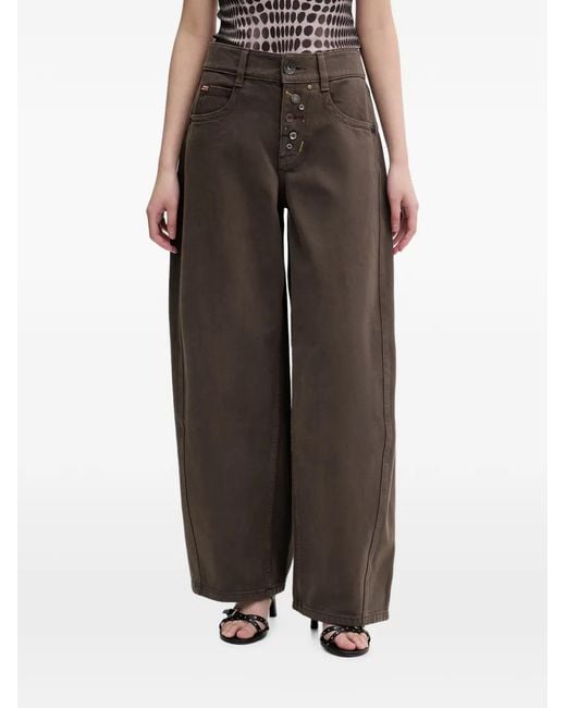 Miss Sixty Brown Button-Fly Mid-Rise Wide-Leg Jeans