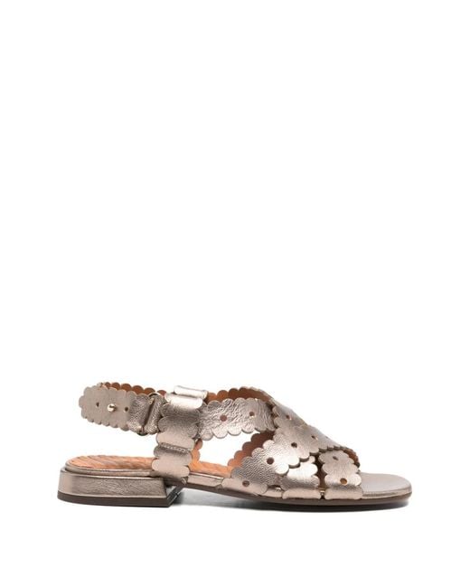 Chie Mihara Metallic Scalloped-Hem Sandals