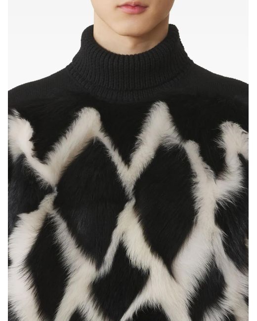 Lanvin Black High-Neck Fur-Panel Sweater for men