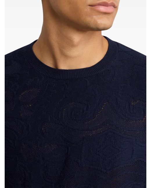 Etro Blue Textured Cotton Sweater for men