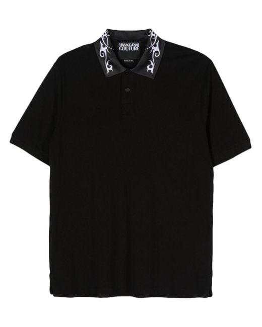 Polo à logo imprimé Versace pour homme en coloris Black