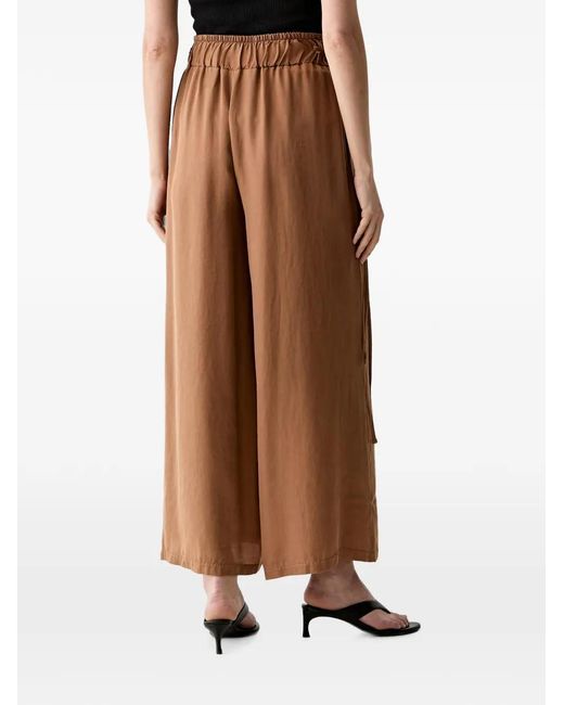 ViCOLO Brown Elasticated Drawstring-Waist Palazzo Pants