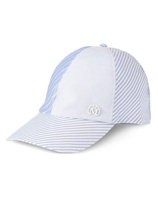 Maison Michel White Tiger Striped Cotton Cap
