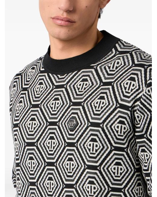 Philipp Plein Gray Monogram-Pattern Sweater for men