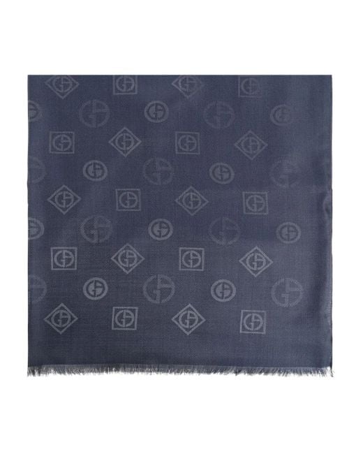 Giorgio Armani Blue Logo-Pattern Jacquard Scarf for men
