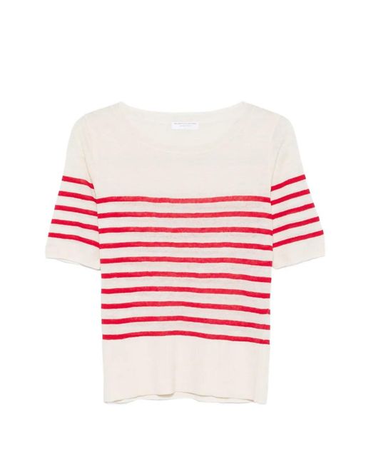 Majestic Filatures Pink Striped Round-Neck T-Shirt