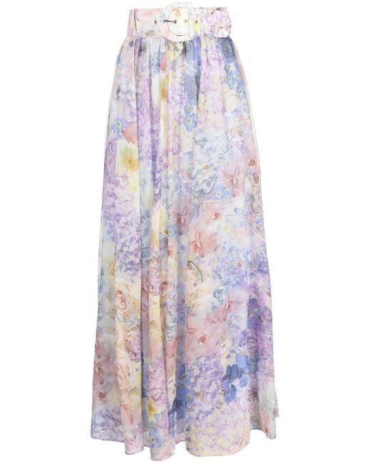 Zimmermann Multicolor Belted Floral-print Maxi Skirt