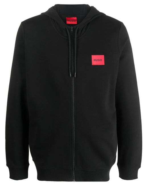 Sudadera con capucha y parche del logo HUGO de hombre de color Black