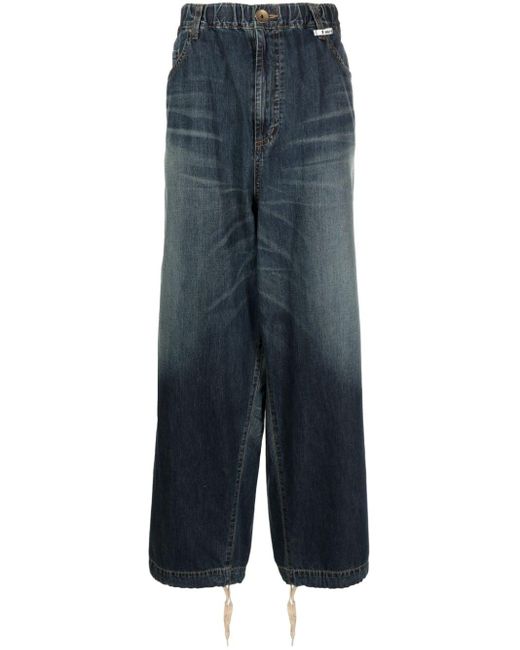 Maison Mihara Yasuhiro Blue Halbhohe Wide-Leg-Jeans mit Kontrasteinsatz