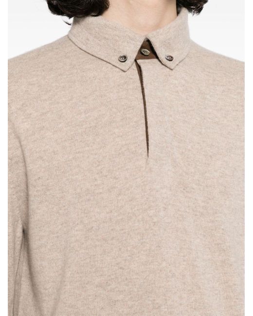N.Peal Cashmere Natural Long-sleeve Knitted Polo Shirt for men
