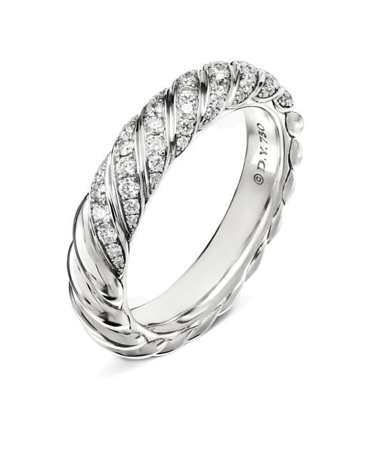 David Yurman White 18Kt Sculpted Cable Diamond Band Ring (4.6Mm)