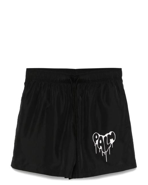 Palm Angels Black Dripping-Logo Swim Shorts for men