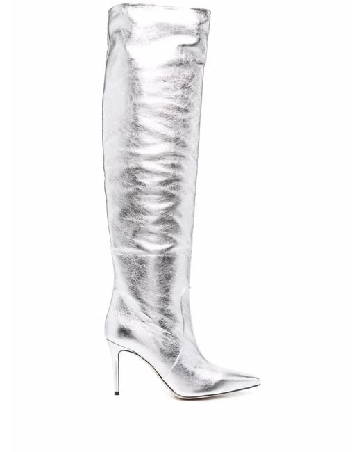 Scarosso White X Brian Atwood Carra Metallic-Effect Boots