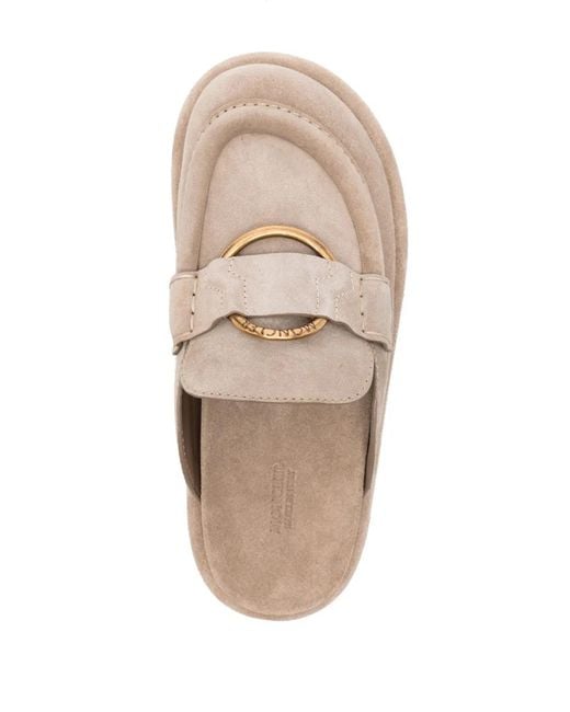 Moncler Brown Logo-Plaque Suede Mules