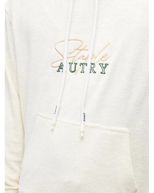 Autry White Embroidered Striped Hoodie for men