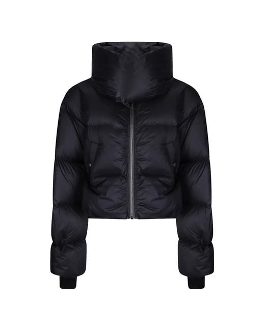 Rick Owens Blue Funnel-Neck Cropped Puffer Jacket