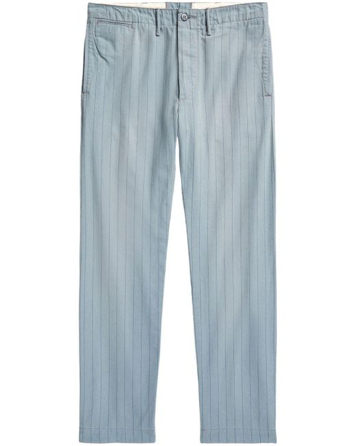 RRL Blue Pinstriped Cotton Trousers for men