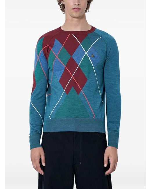 Vivienne Westwood Blue Argyle Jumper for men