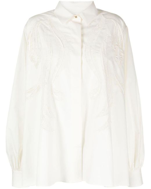 Elie Saab White Lace-embroidered Cotton Shirt