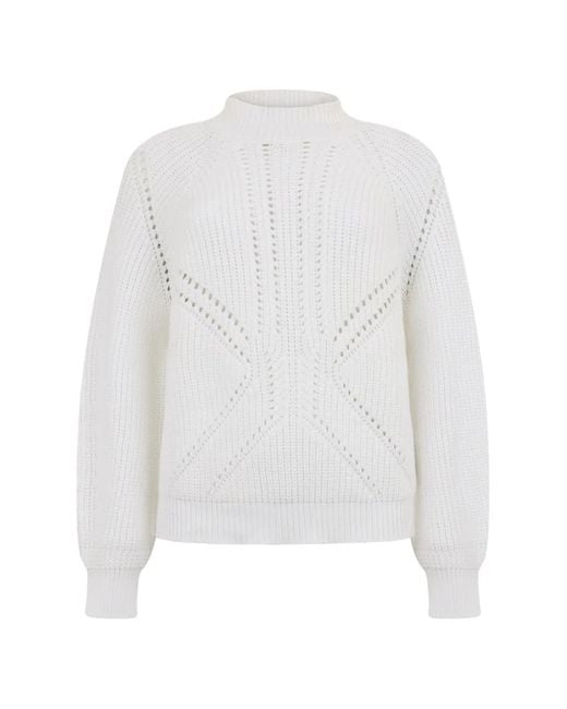 Moorer White Pointelle-Knit High-Neck Sweater