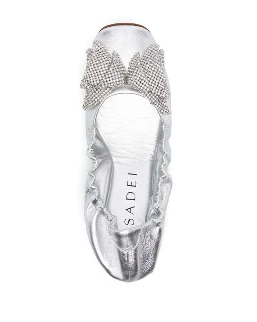 Casadei White Bow-detail Metallic Ballerina Shoes