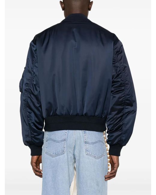 TONYWACK Blue Zip-Front Patch-Pocket Bomber Jacket for men