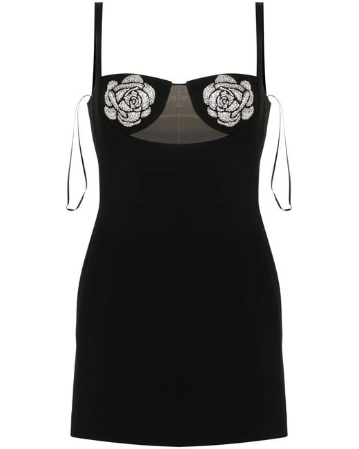 David Koma Black Floral-Appliqué Mini Dress