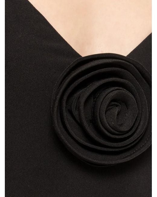 Nissa Black Floral-Appliqué Spaghetti-Strap Midi Dress