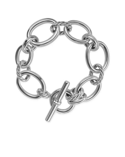 David Yurman White Sterling Dy Mercer Chain Diamond Bracelet (25Mm)