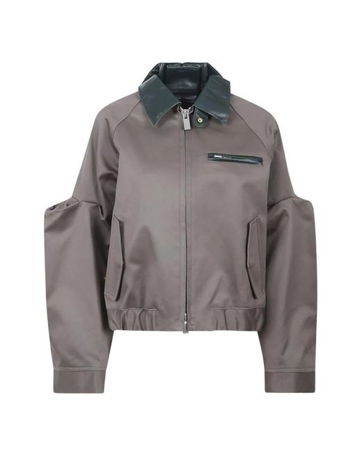 Sacai Gray Leather-Collar Shirt Jacket