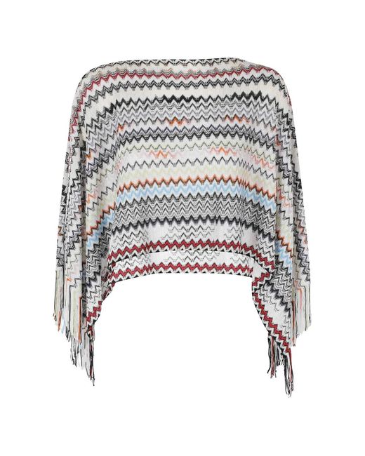 Missoni White Zigzag Fringe-Trim Poncho