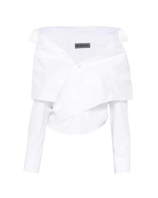 Balenciaga White Off-The-Shoulder Wrap Blouse