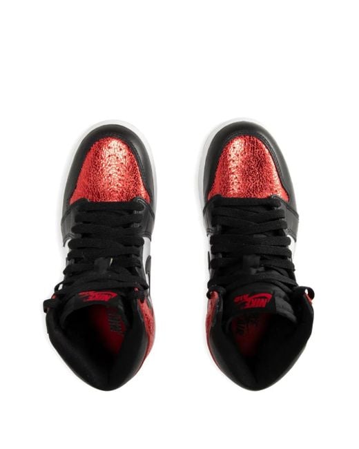 Nike Red Air 1 Retro High-Top Leather Sneakers