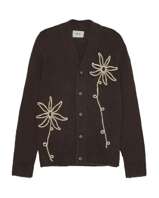 NN07 Black Flower-Embroidered Button Cardigan for men