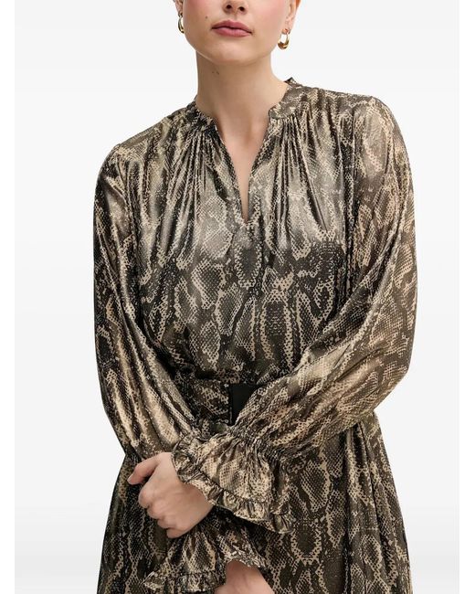 MARC AUREL Natural Snake-Print Belted Mini Dress