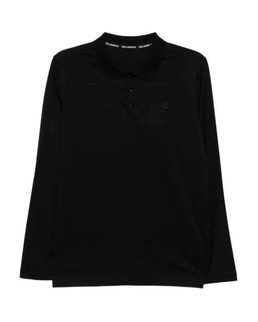 Karl Lagerfeld Black Embroidered-Logo Cotton Polo Shirt for men