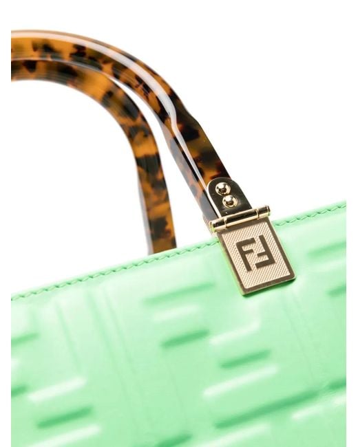 Fendi Green Ff Logo-Embossed Tote Bag