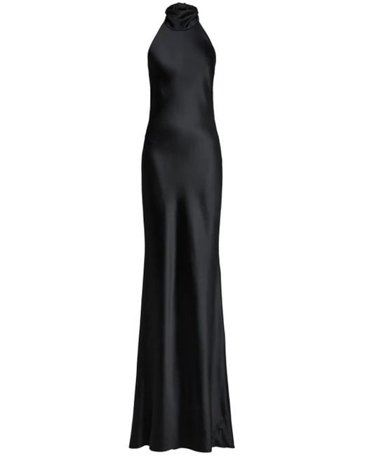 Ralph Lauren Black Satin-Finish Sleeveless Gown