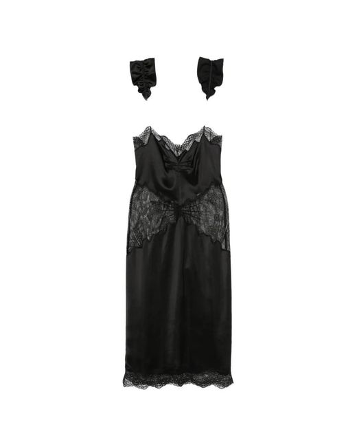 The Attico Black Lace-Trim Ruffled Midi Dress