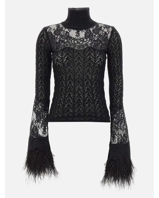 Blumarine Black Pullover mit Spitzeneinsätzen